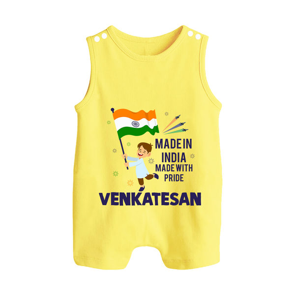 Made in India Little Patriot Button Romper - PASTEL YELLOW - New Born (Chest 18")