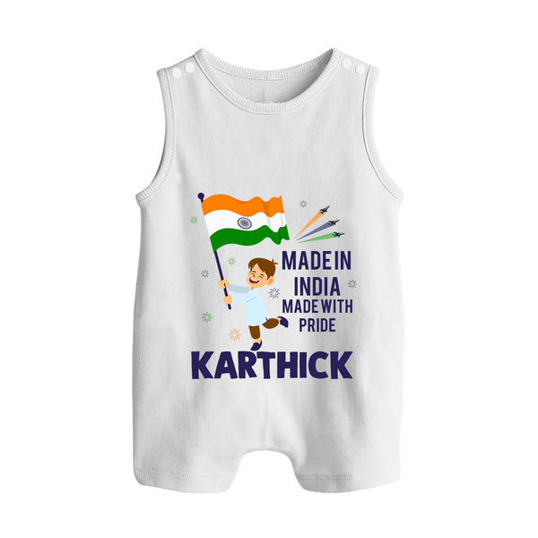 Made in India Little Patriot Button Romper - WHITE - New Born (Chest 18")