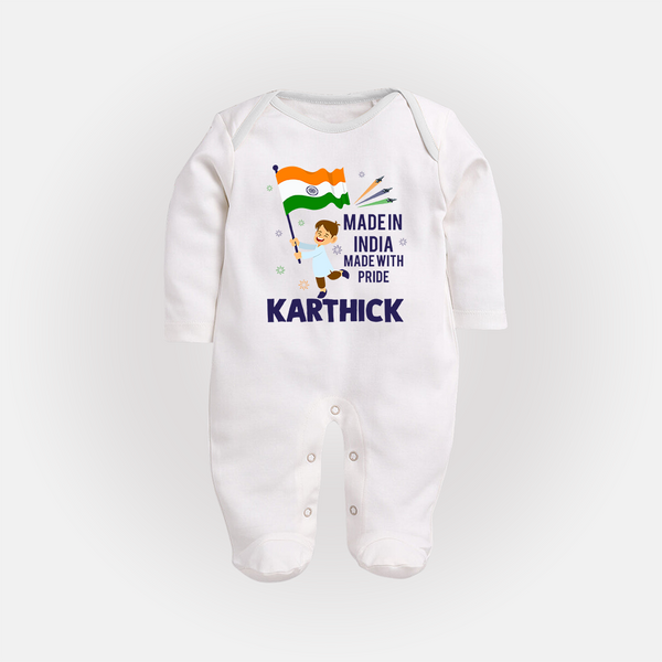 Made in India Made with Pride Customized Baby Fullbody Suit - WHITE - New Born (Chest 7.5")