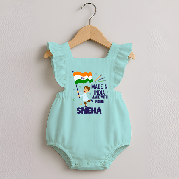 Made in India Made with Pride Customized   Romper Frock - MINT GREEN - 0 - 3 Months Old (Chest 19")