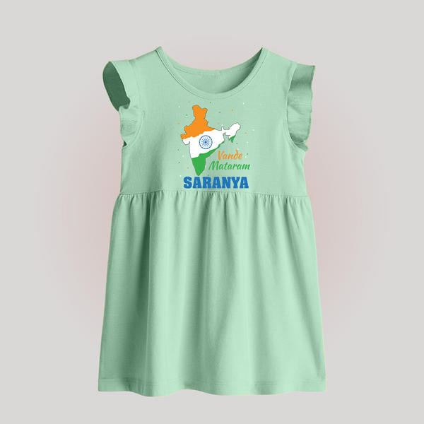 Vande Mataram India Map Baby Frock - MINT GREEN - 0 - 3 Months Old (Chest 17")