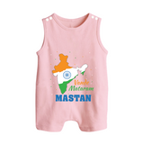 Vande Mataram India Map Button Romper - BABY PINK - New Born (Chest 18")