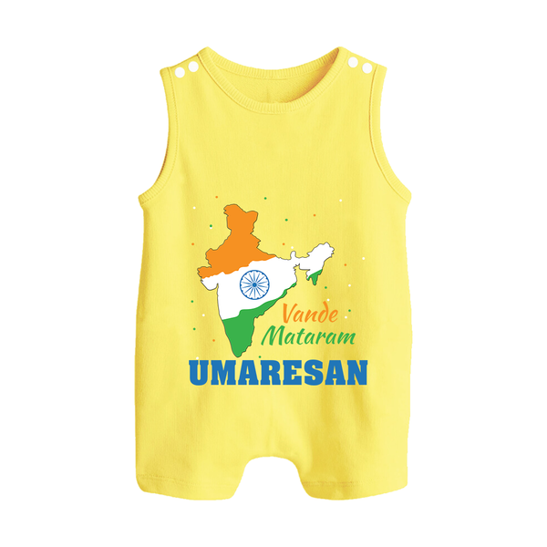Vande Mataram India Map Button Romper - PASTEL YELLOW - New Born (Chest 18")