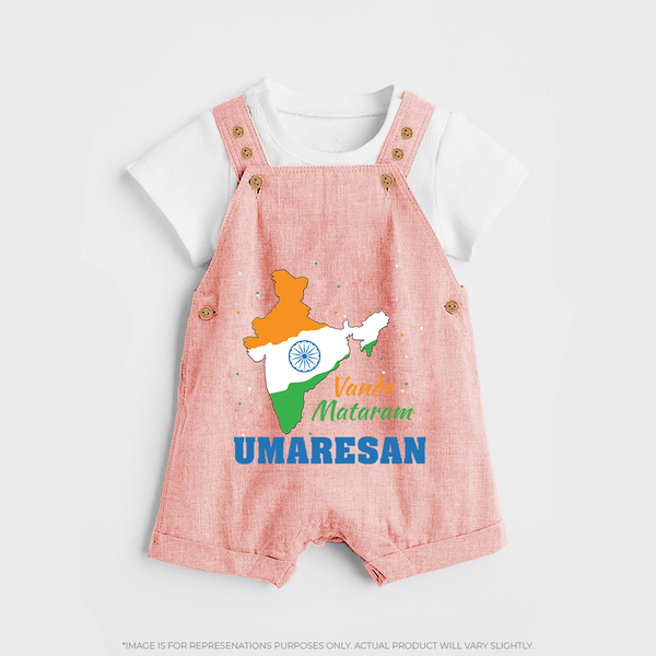 Vande Mataram Personalised Kid Dungaree - PEACH - 0 - 5 Months Old (Chest 18")