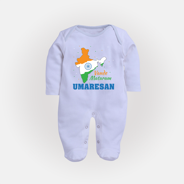 Vande Mataram India Map Full Body Suit - BABY BLUE - New Born (Chest 7.5")