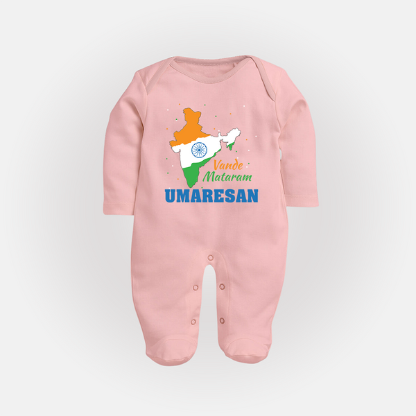 Vande Mataram India Map Full Body Suit - BABY PINK - New Born (Chest 7.5")