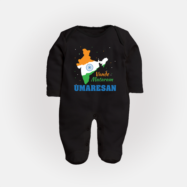 Vande Mataram Personalised Baby Fullbody Suit - BLACK - New Born (Chest 7.5")