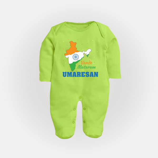 Vande Mataram Personalised Baby Fullbody Suit - LIME GREEN - New Born (Chest 7.5")
