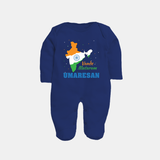 Vande Mataram Personalised Baby Fullbody Suit - NAVY BLUE - New Born (Chest 7.5")