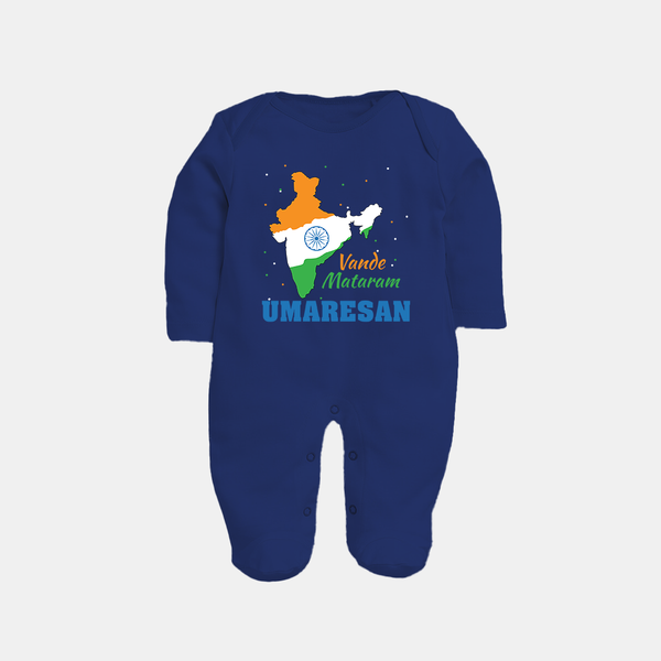 Vande Mataram Personalised Baby Fullbody Suit - NAVY BLUE - New Born (Chest 7.5")