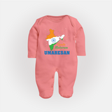 Vande Mataram Personalised Baby Fullbody Suit - PEACH - New Born (Chest 7.5")