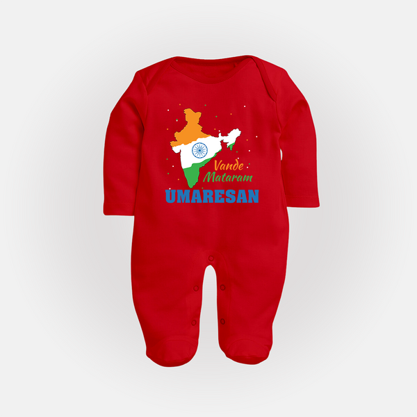 Vande Mataram Personalised Baby Fullbody Suit - RED - New Born (Chest 7.5")