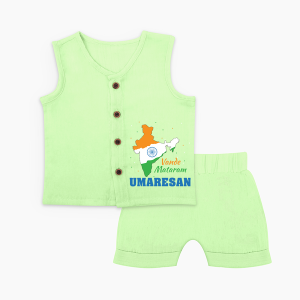 Vande Mataram Personalised Kid Jabla Set - PASTEL GREEN - 0 - 3 Months Old (Chest 9.8")