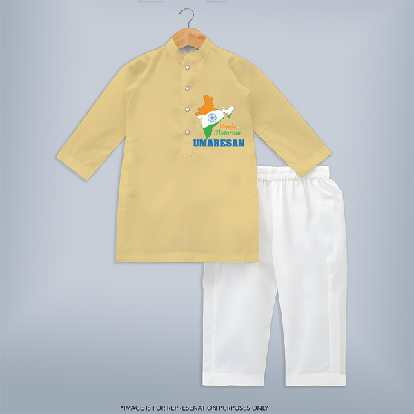 Vande Mataram Personalised Kid Kurta - PASTEL YELLOW - 3 - 6 Months Old (Chest 24", Kurta Length 14'', Waist 19", Pant Length 14")