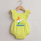 Vande Mataram Personalised  Romper Frock - PASTEL YELLOW - 0 - 3 Months Old (Chest 19")