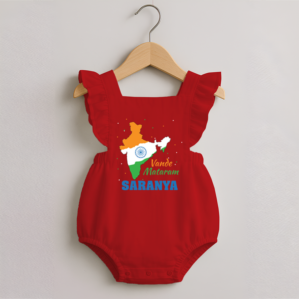 Vande Mataram Personalised  Romper Frock - RED - 0 - 3 Months Old (Chest 19")