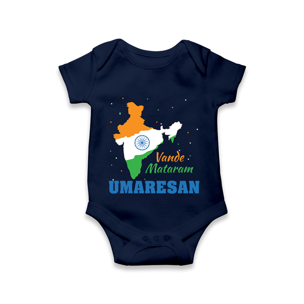 Vande Mataram Personalised Baby Romper - NAVY BLUE - New Born (Chest 14")