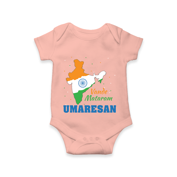Vande Mataram India Map Romper - PEACH - New Born (Chest 14")