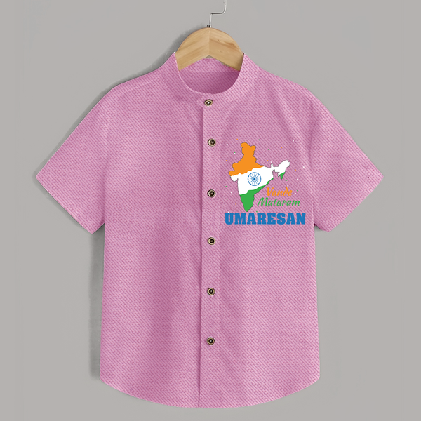 Vande Mataram Personalised Kid Shirt - BABY PINK - 0 - 6 Months Old (Chest 23")