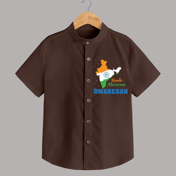 Vande Mataram Personalised Kid Shirt - CHOCOLATE BROWN - 0 - 6 Months Old (Chest 23")