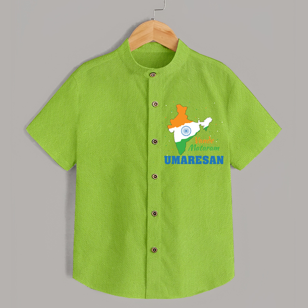 Vande Mataram Personalised Kid Shirt - LIME GREEN - 0 - 6 Months Old (Chest 23")
