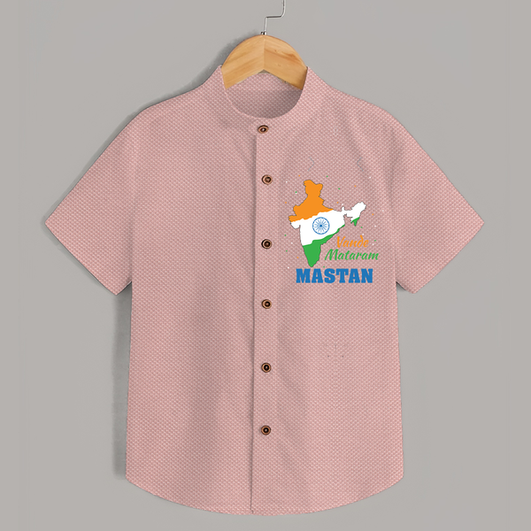 Vande Mataram India Map Shirt - PEACH - 0 - 6 Months Old (Chest 23")