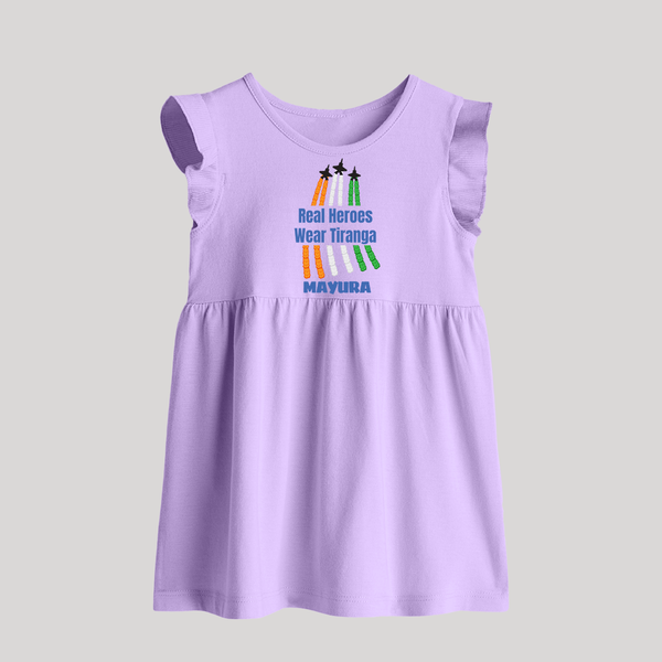 Real Heroes Wear Tiranga Customized   Baby Frock - LILAC - 0 - 3 Months Old (Chest 17")