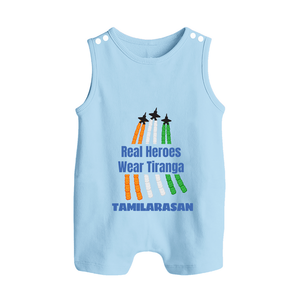 Real Heroes Wear Tiranga Customized Baby Romper Suit - BABY BLUE - 0 - 5 Months Old (Chest 18")