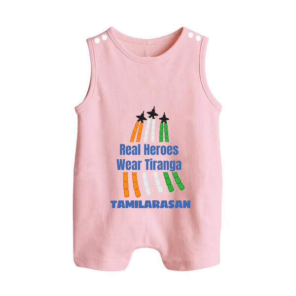 Real Heroes Wear Tiranga Customized Baby Romper Suit - BABY PINK - 0 - 5 Months Old (Chest 18")