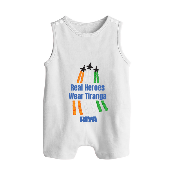 Real Heroes Wear Tiranga Customized Baby Romper Suit - WHITE - 0 - 5 Months Old (Chest 18")