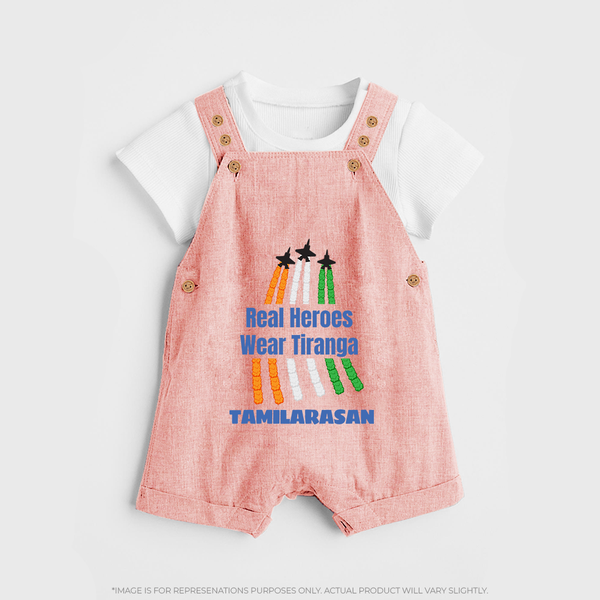 Real Heroes Wear Tiranga Customized Kid Dungaree - PEACH - 0 - 5 Months Old (Chest 18")