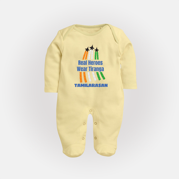 Tricolour Air Show Pride Full Body Suit - PASTEL YELLOW - New Born (Chest 7.5")