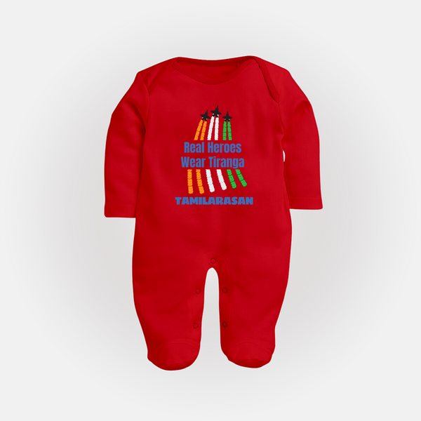 Real Heroes Wear Tiranga Customized Baby Fullbody Suit - RED - New Born (Chest 7.5")