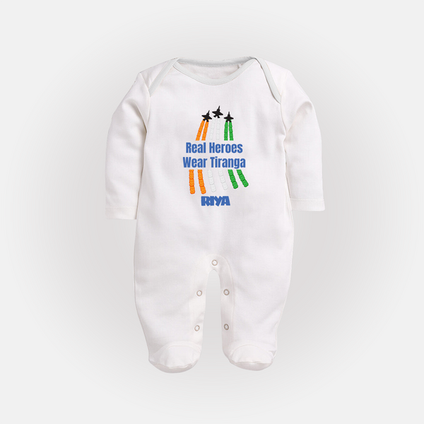 Tricolour Air Show Pride Full Body Suit - WHITE - New Born (Chest 7.5")