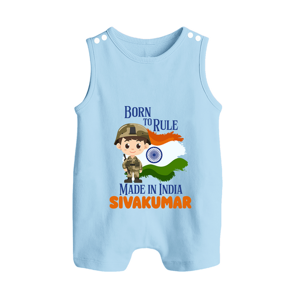 Born to Rule Little Soldier Button Romper - BABY BLUE - New Born (Chest 18")