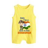 Bore to rule Made in India Personalised Baby Romper Suit - PASTEL YELLOW - 0 - 5 Months Old (Chest 18")