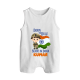 Born to Rule Little Soldier Button Romper - WHITE - New Born (Chest 18")