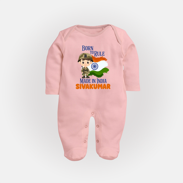 Bore to rule Made in India Personalised Baby Fullbody Suit - BABY PINK - New Born (Chest 7.5")
