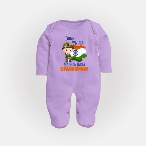Bore to rule Made in India Personalised Baby Fullbody Suit - LILAC - New Born (Chest 7.5")