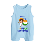 Proud to Be Indian Little Patriot Button Romper - BABY BLUE - New Born (Chest 18")