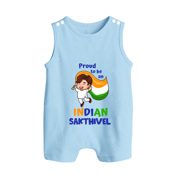Proud to Be Indian Little Patriot Button Romper - BABY BLUE - New Born (Chest 18")