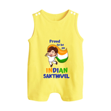 Proud to be an Indian Customized Baby Romper Suit - PASTEL YELLOW - 0 - 5 Months Old (Chest 18")