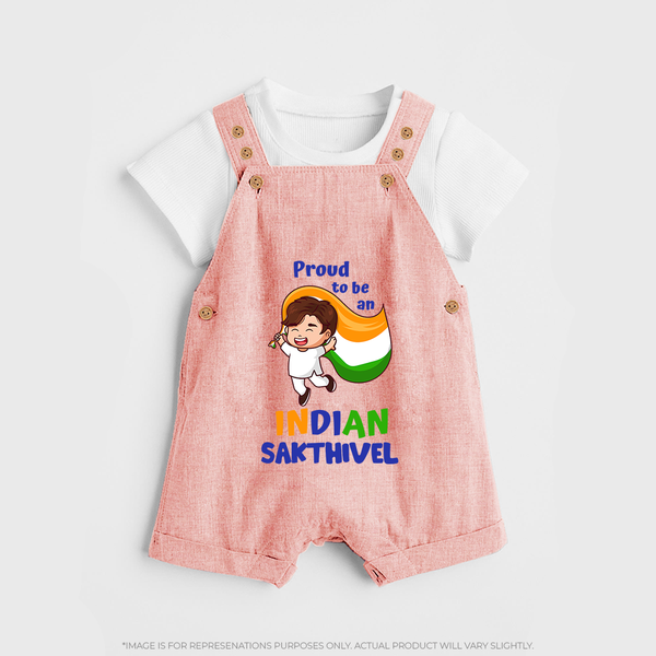 Proud to be an Indian Customized Kid Dungaree - PEACH - 0 - 5 Months Old (Chest 18")