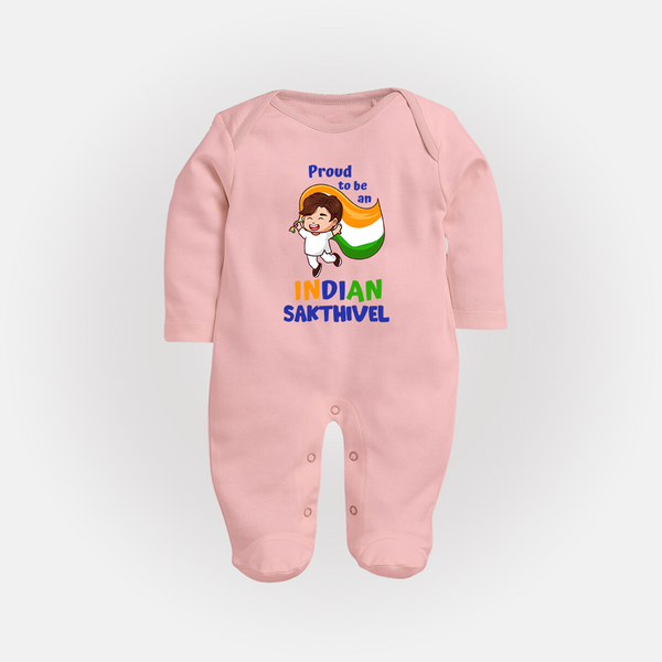 Proud to be an Indian Customized Baby Fullbody Suit - BABY PINK - New Born (Chest 7.5")