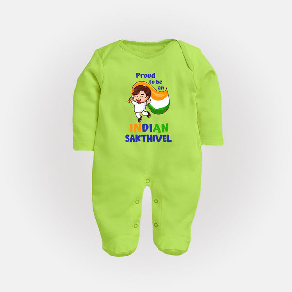Proud to be an Indian Customized Baby Fullbody Suit - LIME GREEN - New Born (Chest 7.5")
