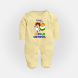 Proud to Be Indian Little Patriot Full Body Suit - PASTEL YELLOW - New Born (Chest 7.5")