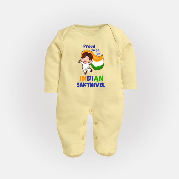 Proud to be an Indian Customized Baby Fullbody Suit - PASTEL YELLOW - New Born (Chest 7.5")