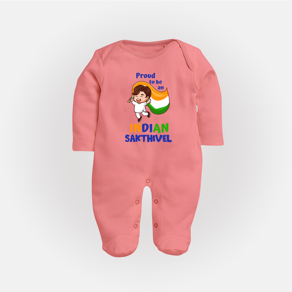 Proud to Be Indian Little Patriot Full Body Suit - PEACH - New Born (Chest 7.5")