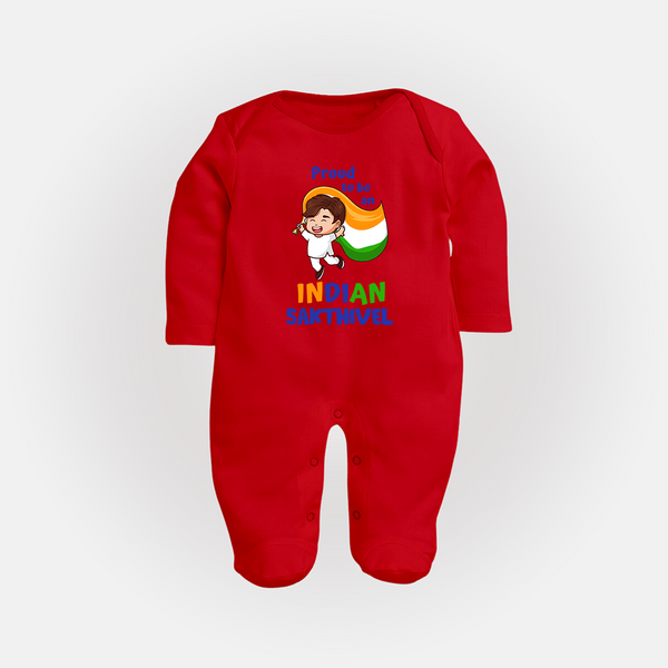 Proud to be an Indian Customized Baby Fullbody Suit - RED - New Born (Chest 7.5")