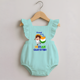 Proud to be an Indian Customized  Romper Frock - MINT GREEN - 0 - 3 Months Old (Chest 19")